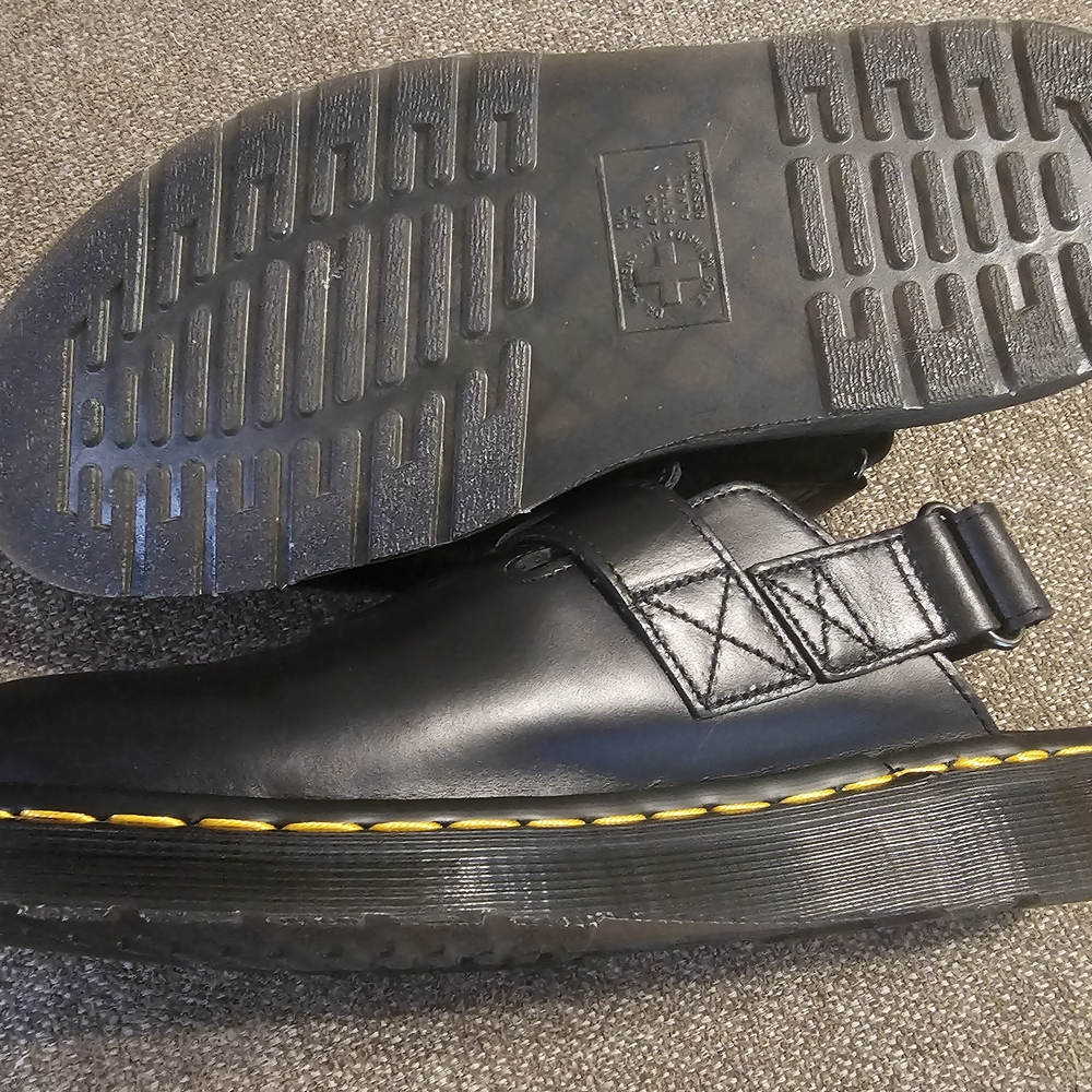 Doc Martens Black Leather Sandals Mules Clogs with Buckle Velcro Back Jorge II - Picture 3 of 6